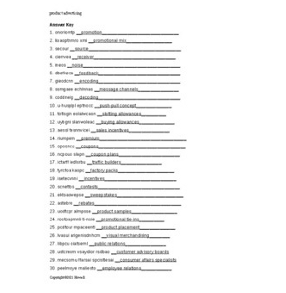 Promotional Processes in Agriculture Word Scramble