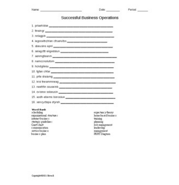 Successful Business Operations in Agriculture Word Scramble