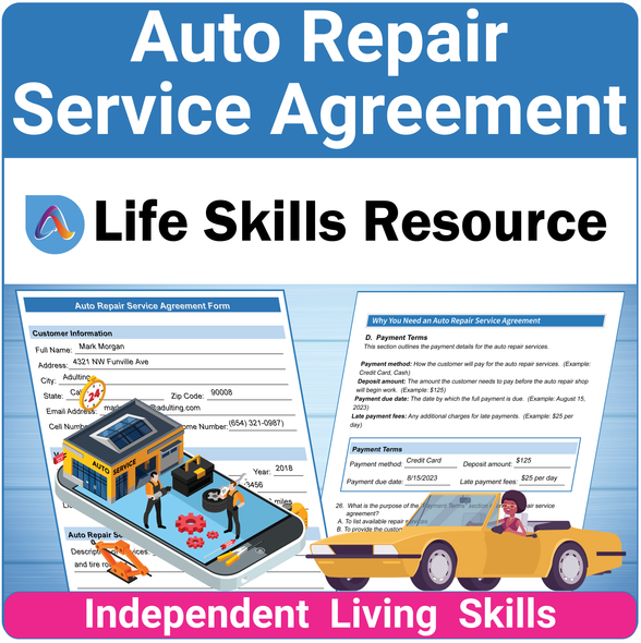 Essential Life Skills SPED Activity - Auto Repair Service Agreement