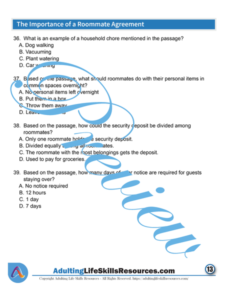Essential Life Skills SPED Activity - The Roommate Agreement