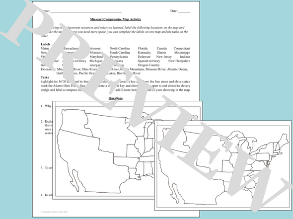 The Compromise of 1820 Map Activity