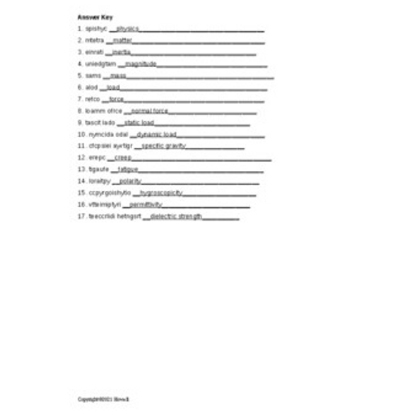 Physics in Construction Word Scramble