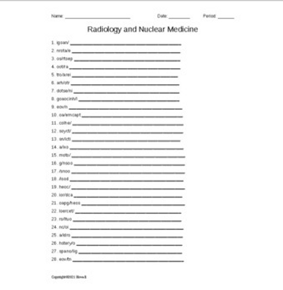 Radiology and Nuclear Medicine Combining Forms Word Scramble