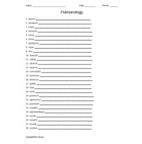 Pulmonology Combining Forms Word Scramble