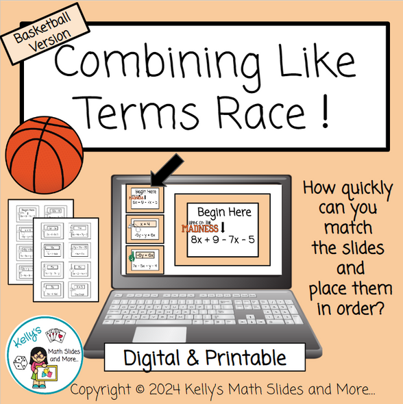 Combining Like Terms Race - Basketball-Themed  - Digital and Printable