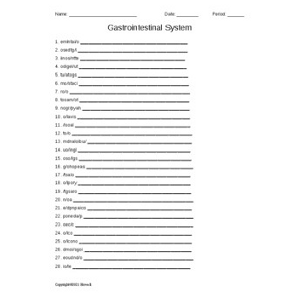 Gastrointestinal System Combining Forms Word Scramble