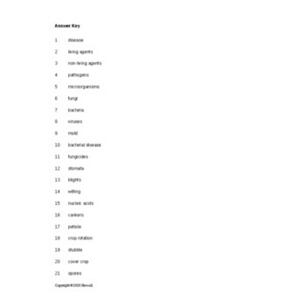 Fungal Diseases Word Scramble for a Plant Science Course