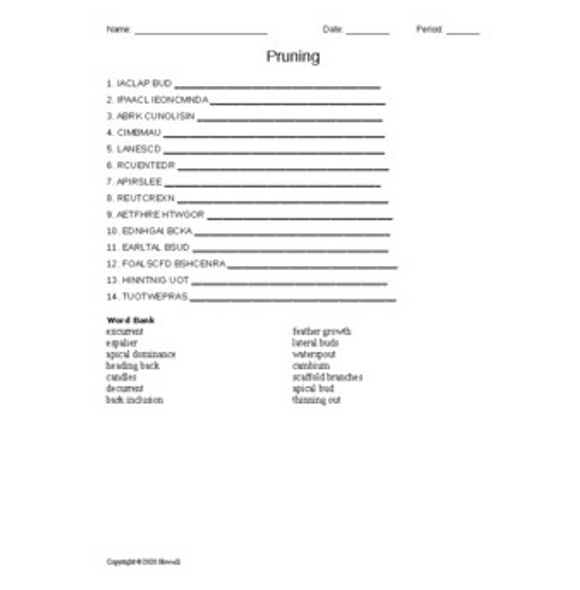 Pruning Word Scramble for a Plant Science Course