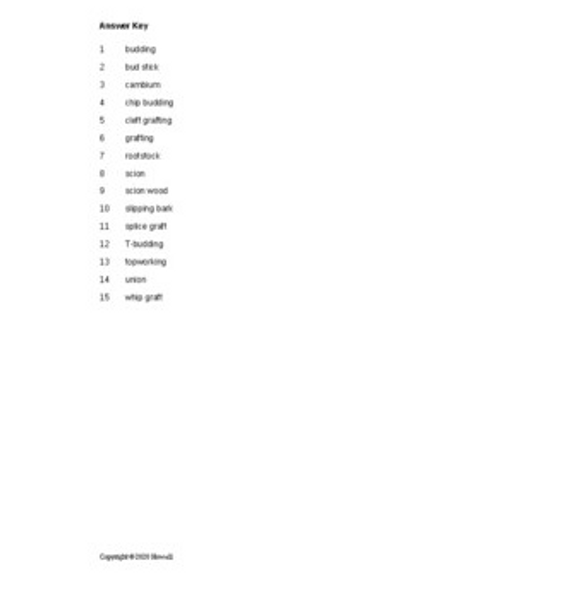 Budding and Grafting Word Scramble for a Plant Science Course