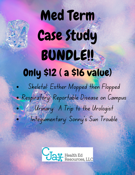 Get 4 Case studies for the price of 3!  Skeletal, Integumentary, Respiratory, and Integumentary case studies for Med Term, Principles of Health,  and Medical Assisting students.