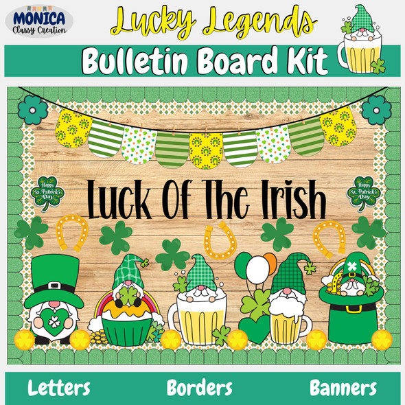 St. Patrick's Gnomes Bulletin Board Kit-March Lucky Charms Classroom Door Decor