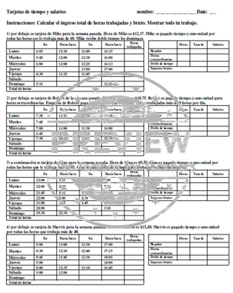 Spanish Elapsed Time Timecards Wages Life Skills Finance Special Education ESL