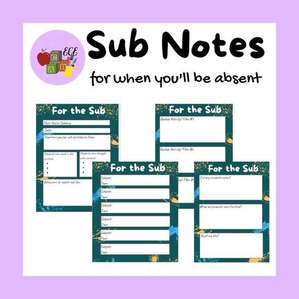 Substitute Teacher Cheat Sheet/Notes Template