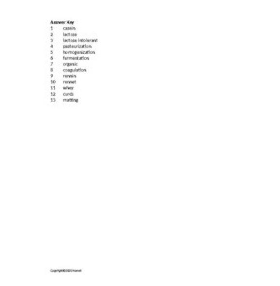 Dairy Products Word Scramble for Food Science