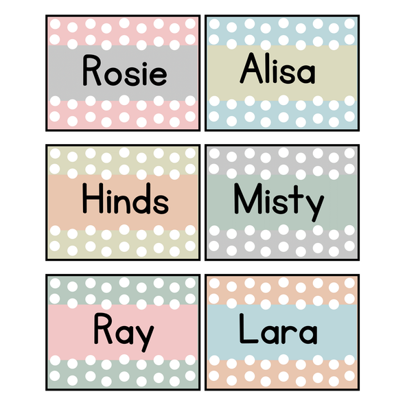 Printable Calm Colors Polka Dots Student Name Tags, Back to School Labels