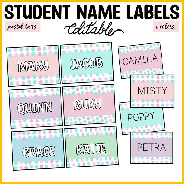 Printable Pastels Student Name Labels, Editable Classroom Labels, Name Tags