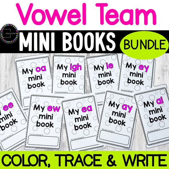 Vowel Team Mini Word Books AI AY EA EE Y OO IE IGH OA OE OW UE UI EW Phonics