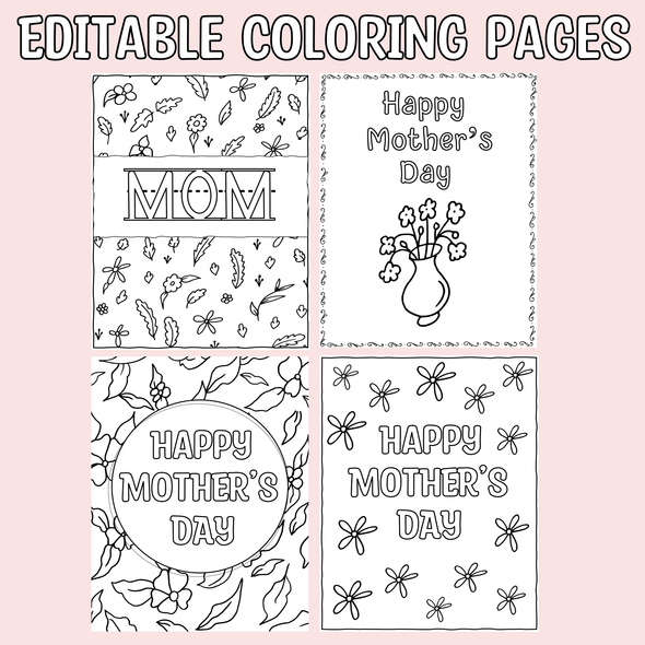 Mother's Day Coloring Worksheets, Coloring Pages for Kids, Editable