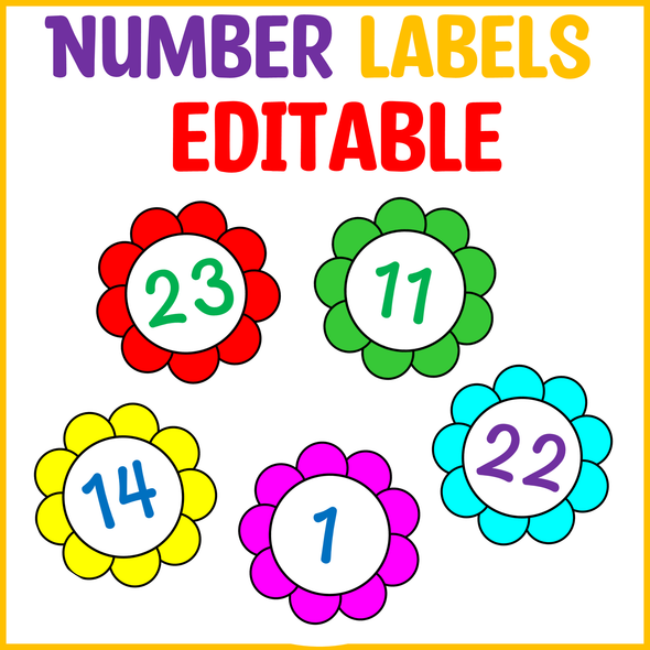Printable Bright Number Labels 1 to 36, Editable Colorful Number Labels
