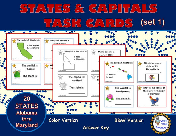 U.S. States and Capitals Set 1 TASK CARDS