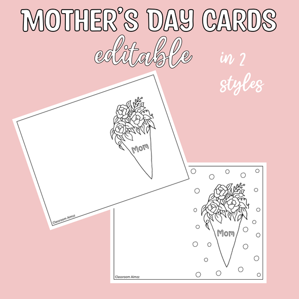 Mother's Day Cards, Mother's Day Activity, Editable Coloring Cards, Printable