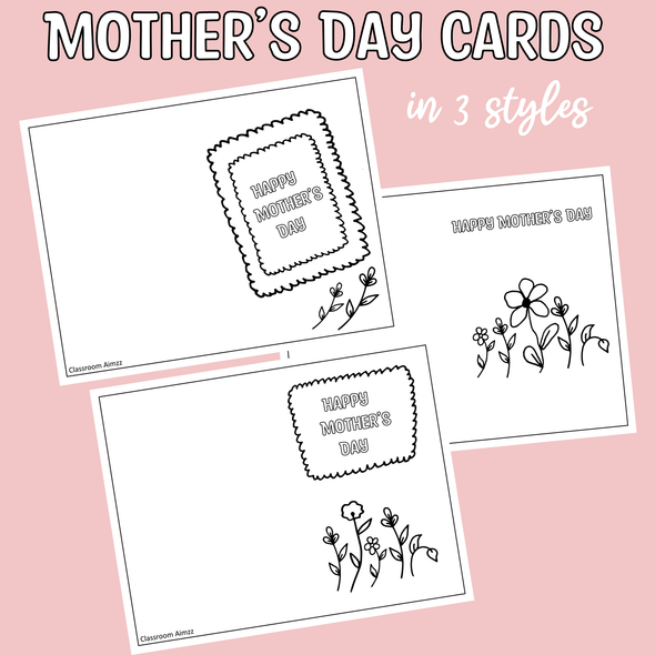  Printable Mother's Day Cards, Mother's Day Coloring Page, Editable 