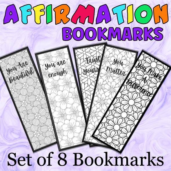 Affirmation Bookmarks to Color Self Love 8 Bookmark Coloring Pages