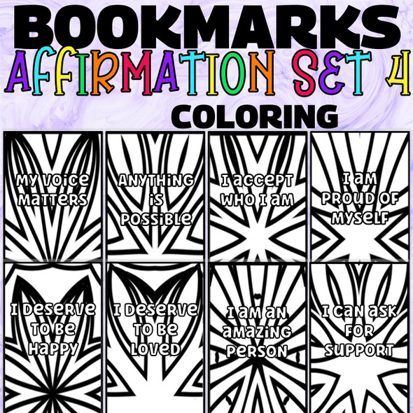 Affirmation Bookmarks to Color Set 4 8 Bookmark Coloring Pages