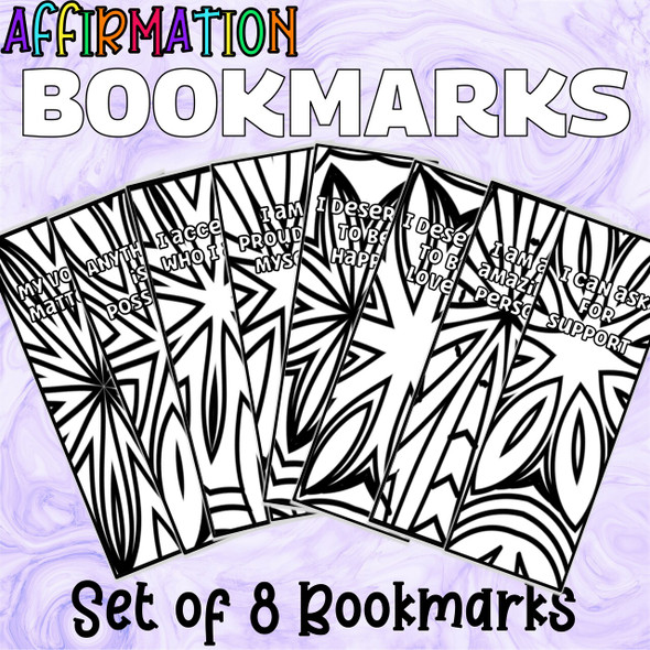 Affirmation Bookmarks to Color Set 4 8 Bookmark Coloring Pages