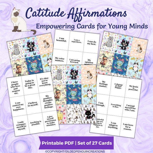 Affirmation Flashcards - Catitude Affirmations: Empowering Cards for Young Minds