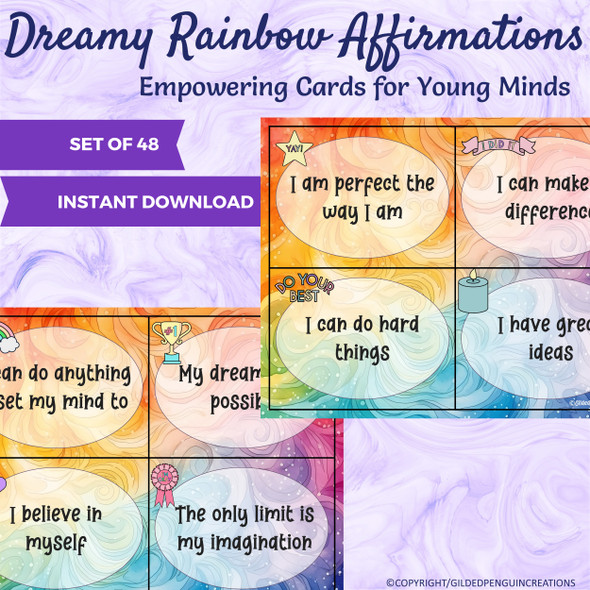 Affirmation Flashcards - Dreamy Rainbow Affirmations Empowering Cards for Young