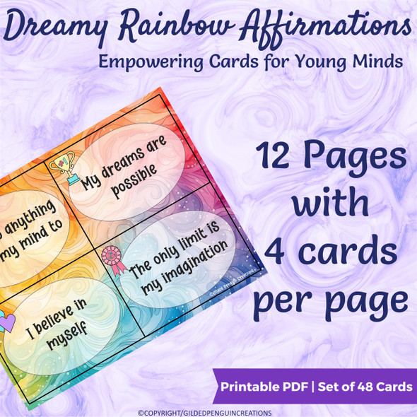 Affirmation Flashcards - Dreamy Rainbow Affirmations Empowering Cards for Young