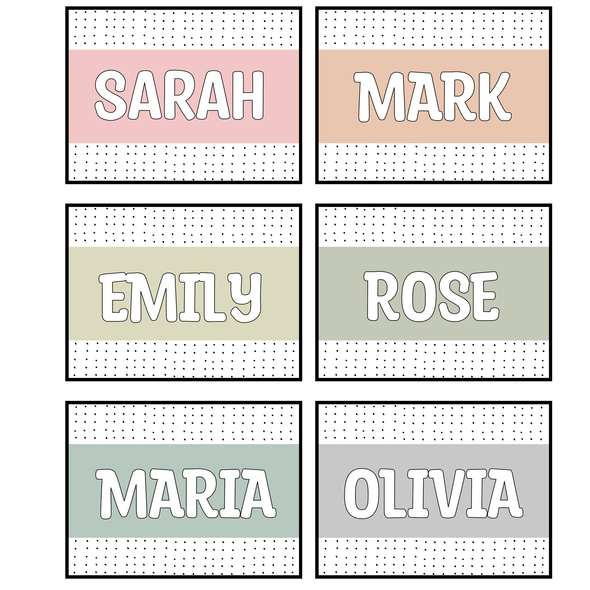 Free Printable Dotty Students Name Labels, Name Plates, Classroom labels