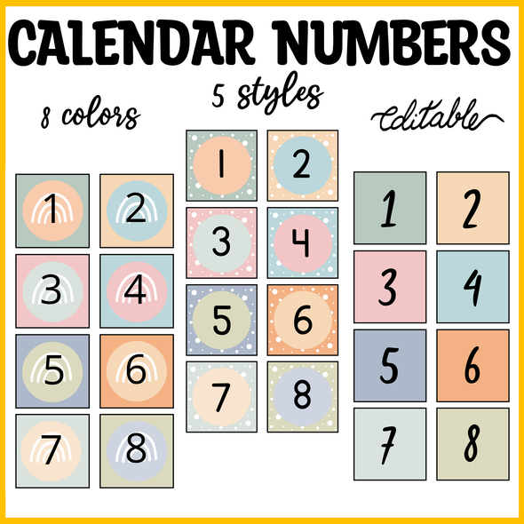 Printable Boho neutral Dotty Classroom Calendar Labels, Editable Number Labels