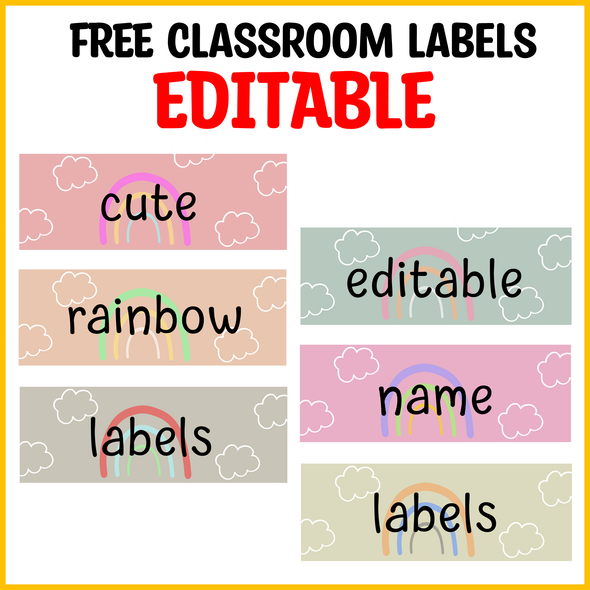 Printable Rainbow Name Labels, Student Name tags, Editable Labels