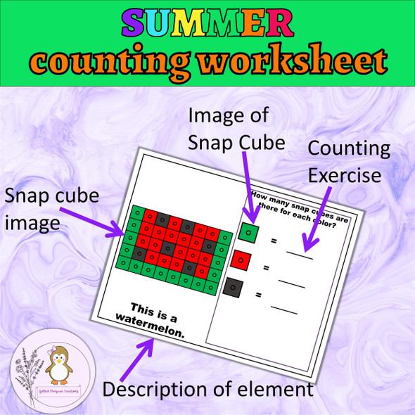 Summer Snap Cube Counting Worksheets and Flashcards Math