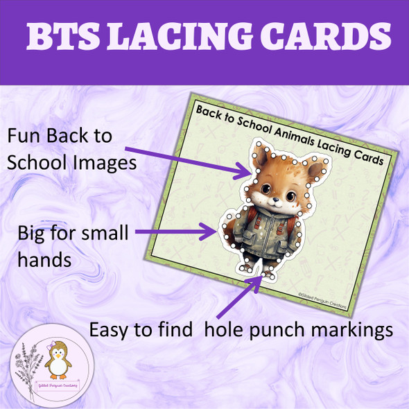 School Animal Lacing Cards for Early Elementary Great for Fine Motor Skills