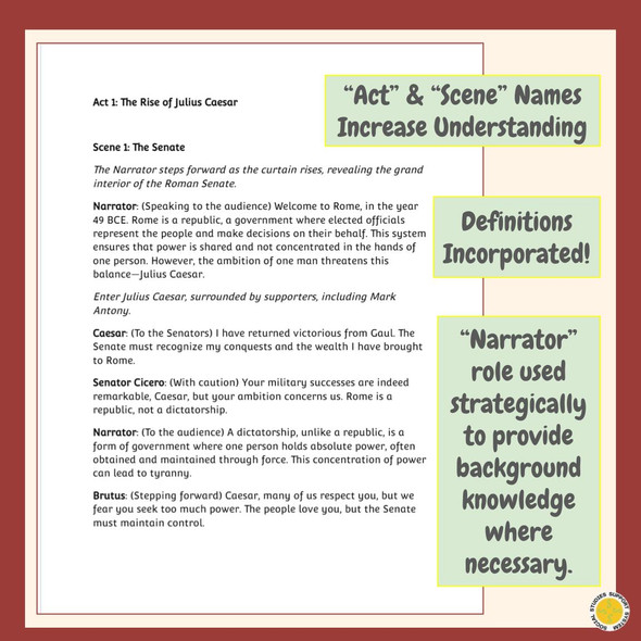 Class Play The Tragedy of Julius Caesar in the Roman Republic, Worksheet & Key
