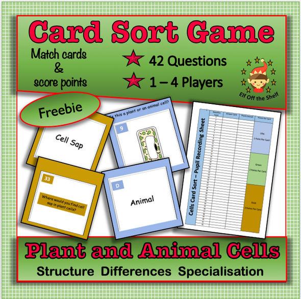 Plant and Animal Cells - 42 Question Card Sort Team Game - FREE