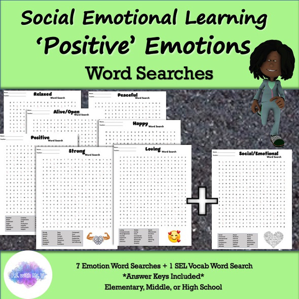 Social Emotional Learning - Positive Emotions Word Search - SEL Worksheets