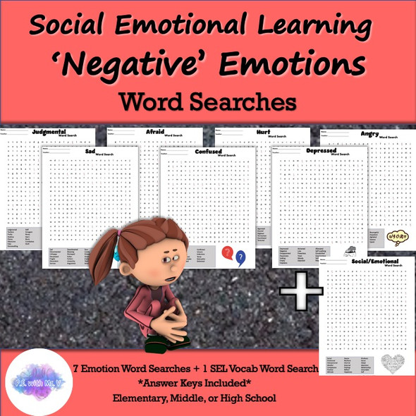 Social Emotional Learning - 'Negative' Emotions Word Search - SEL Worksheet