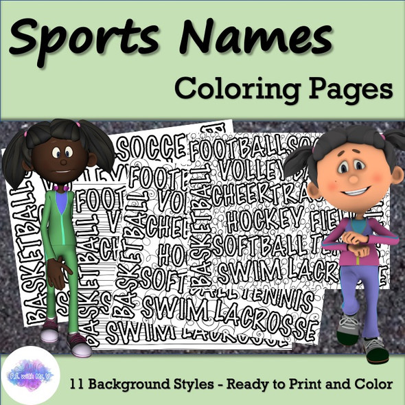 Sports Coloring Pages - Sports Names with 11 Different Doodle Backgrounds