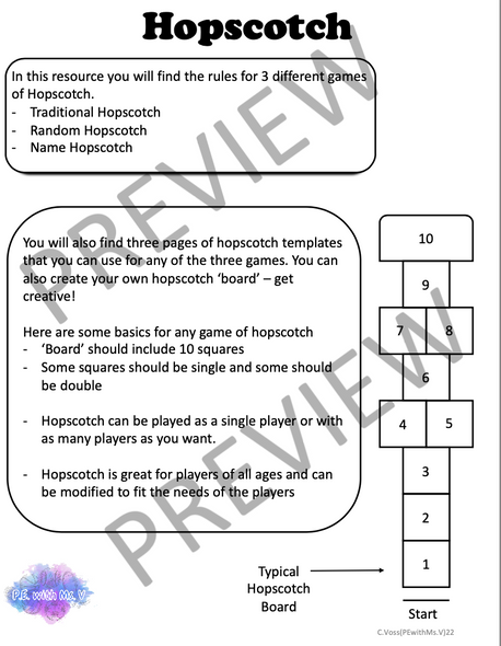 Hopscotch Rules and Templates - Great for recess or Physical Education