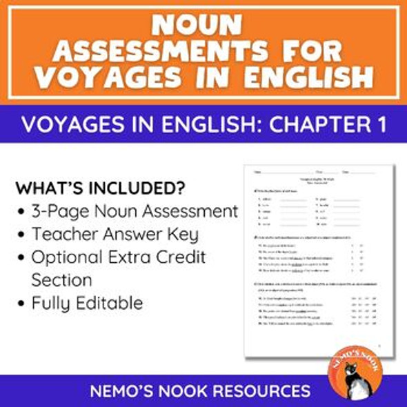 Grammar: Noun Assessment to go with Chapter 1 in Voyages In English (7th Grade)