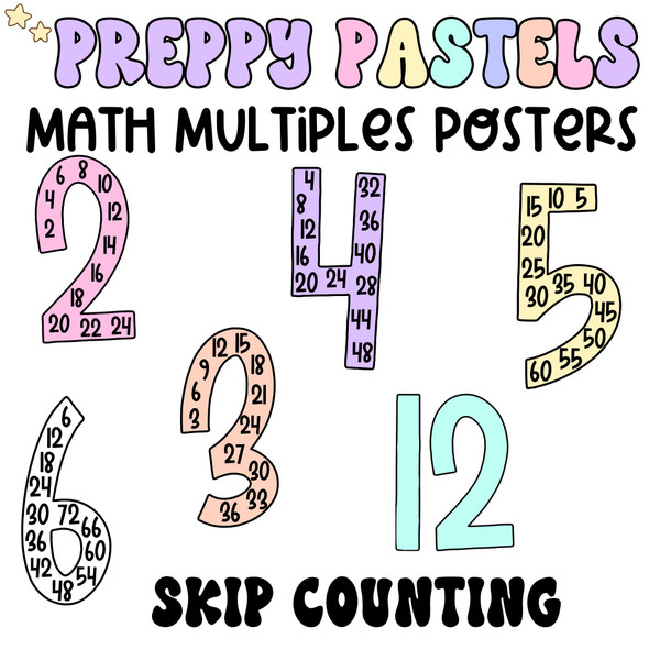 Preppy Pastels - Multiples Display Math Posters | Skip Counting