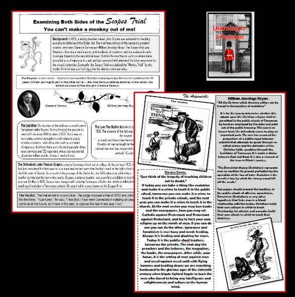 U.S. History | 1920's | Scopes "Monkey" Trial | Document Based Activity
