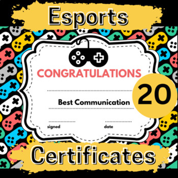 Esports Video Game Certificates/ Awards: 19 Categories and 1 Blank