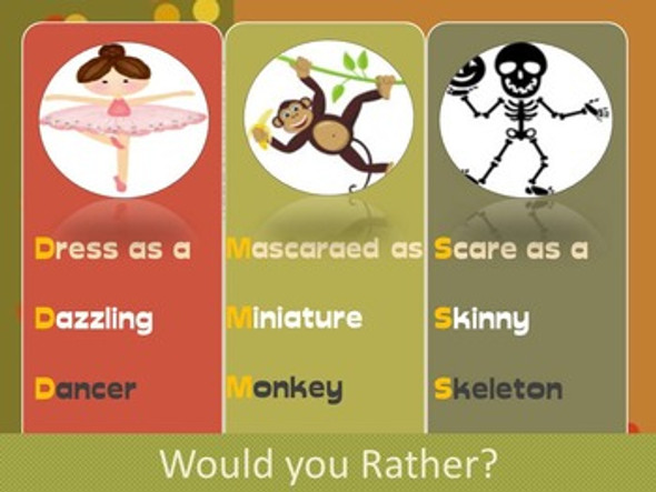 Would you Rather Halloween/ Fall with Verbs, Adjectives, Nouns, and Alliteration