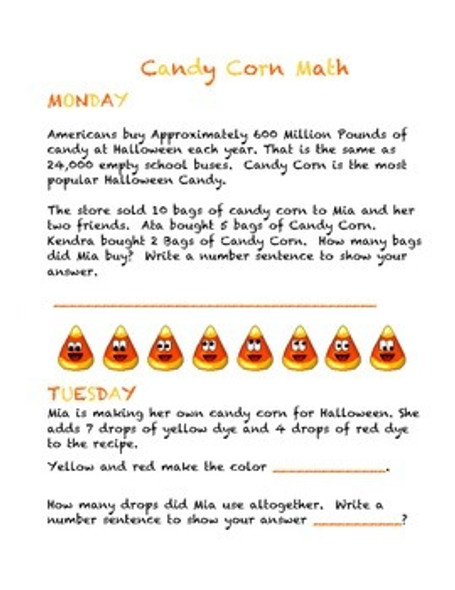 Super Fun Halloween Candy Corn Daily Math Word Problems