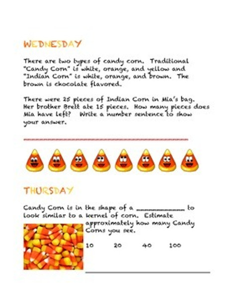 Super Fun Halloween Candy Corn Daily Math Word Problems